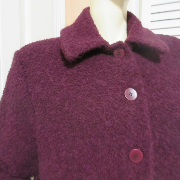 EILEEN FISHER Womens Wool Coat Woolen Sweater Jacket M Burgundy Red Winter Coats - Picture 2 of 8
